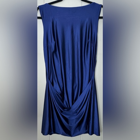 Oh Polly Monnie Open Back A Line True Navy Satin Stretch Mini Dress Size 10 - Picture 2 of 15